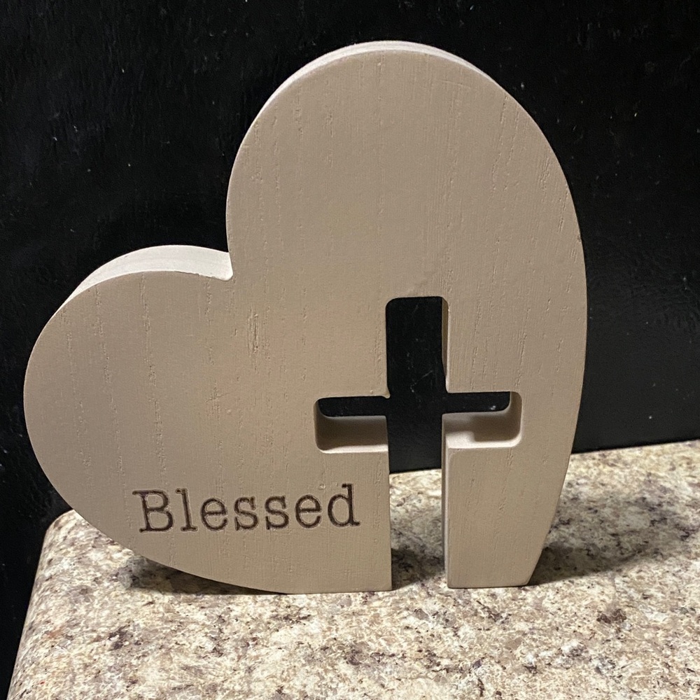 Heart-Shaped Wall Decor with Cross Cutout - Tan